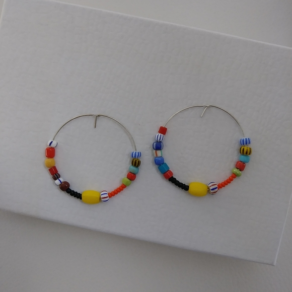 Colorful Tribal Bead Hoop Earring - Picture 1 of 7